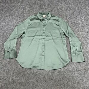 Chicos Shirt Womens 1 Green Satin Button Front Collared Long Sleeve Blouse Top